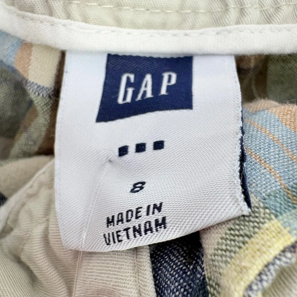 Gap Cargo Shorts Boys Size 8 Blue Tan Plaid Cotton Y2K‎ Baggy Long Skater Preppy